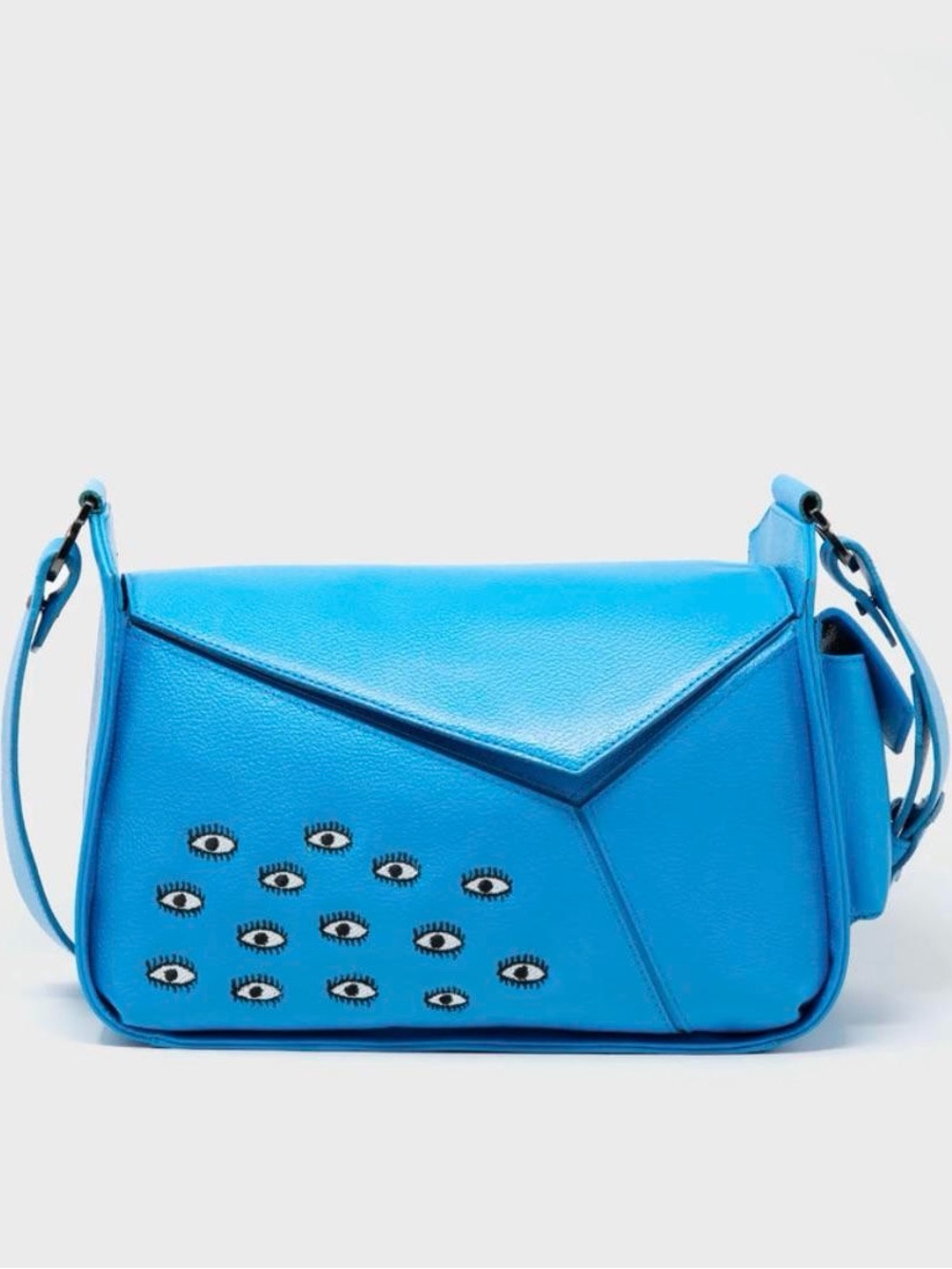 Blue Houston Eye-Embellished Leather Shoulder Bag Min & Mon with extra strap - Picture 7 of 8